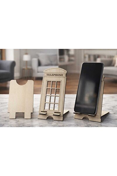 URFA LAZER Londra Telefon Kulübesi Temalı Ahşap Telefon Standı - Retro Masaüs...