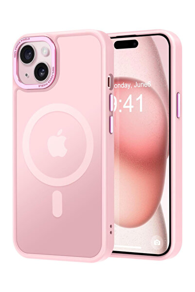 VERTEK Διαφανές ματ μαγνητική θήκη σιλικόνης για iPhone 15 - Ροζ
