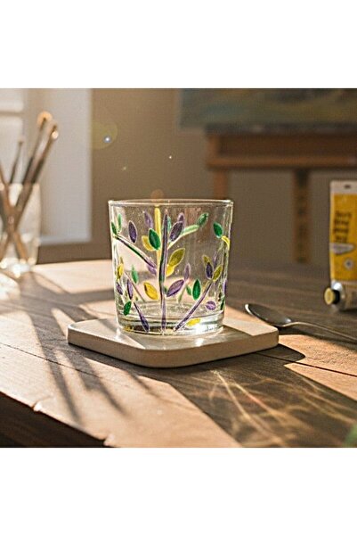AKDC 300 ml Violet Glass Tumbler with Green Leaf Design – Modern Colored Drin...