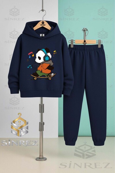 SİNREZ Set de trening cu glugă pentru copii, unisex, PANDA SKATEBOARD, cu not...