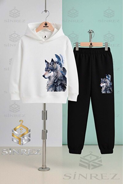 SİNREZ Children's Unisex Kurt Gri Yanda Hooded Tracksuit Set