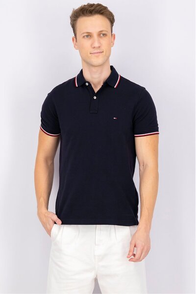 Tommy Hilfiger Men Slim Fit Embroidered Logo Short Sleeve Polo Shirt, Navy an...