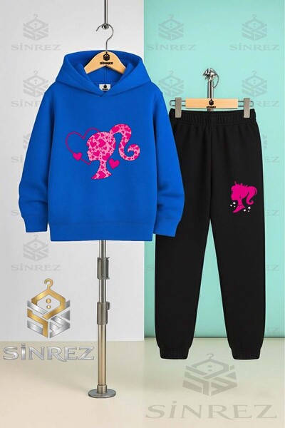 SİNREZ Children's Unisex Brbia Head Heart Patterned Hooded Tracksuit Set