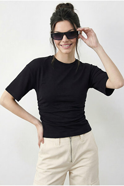 Bianco Lucci Women's Beli Ruched Crew Neck T-Shirt Ot261003 60283996