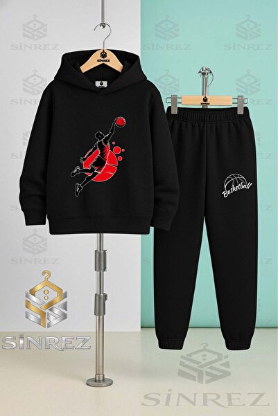 SİNREZ Children's Unisex Basketballer Syh Red Hooded Tracksuit Set