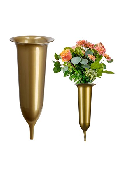 KADAX Vază Flacon pentru cimitir 31cm Flori artificiale Cu țep auriu ciocănit