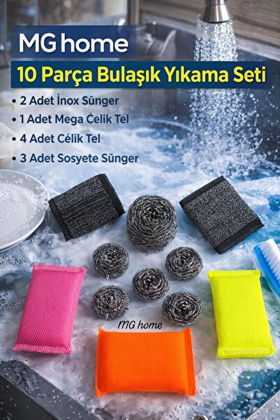VENON Set za pranje sudova od 10 delova ❤️ Nehrđajuća spužva za sudove od čel...