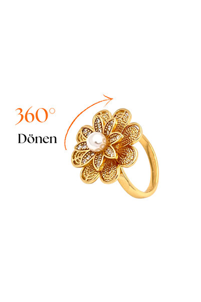 Siya Silver Steel Rotating Adjustable Zircon Stone Flower Stress Ring