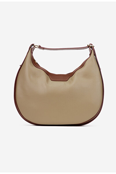 Dasha Geanta dama taupe cu maro din piele texturata