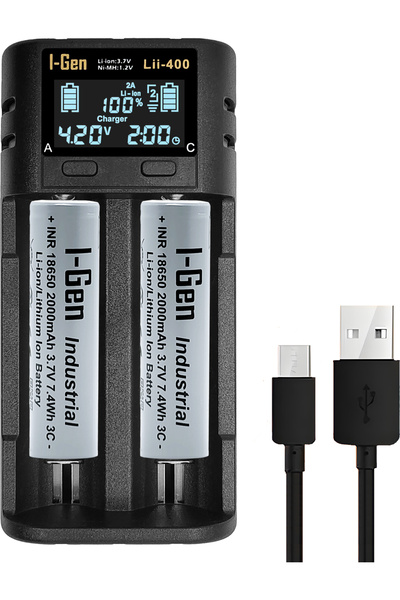 I Gen G220 2'li 18650 Li-Ion Akıllı Pil Şarj Aleti + 2 Adet 18650 2000MAH 3.7...