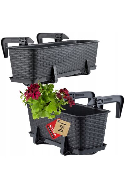 KADAX Cutie de balcon 40+60cm ghiveci cu suport pentru ghiveci cu mânere, 2 b...