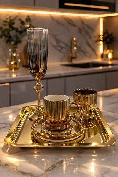 isra kristal Gold Coffee Presentation Set – Gold Coffee Cup, Coffee Saucer, T...
