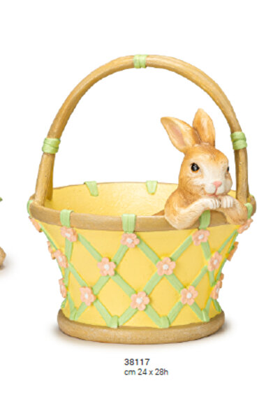 AZAY CASA Coș decorativ din rășină cu iepuraș 24 x 28 cm