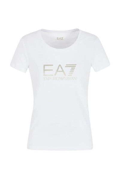 EA7 Shirt Shiny T-Shirt aus Baumwollstretch mit Rundhalsausschnitt und Label-...