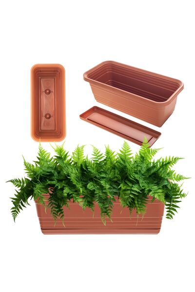 KADAX Ghiveci de balcon cutie cu flori 40 cm + farfurie roșu cărămiziu