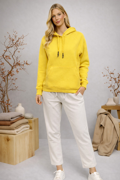 VENA Kadın Maria Kapüşonlu Şardonlu Loose Fit Sweatshirt - Limon Küfü