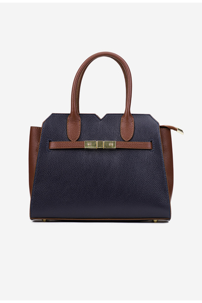 Dasha Navy blue and brown women's bag made of textured natural Leather