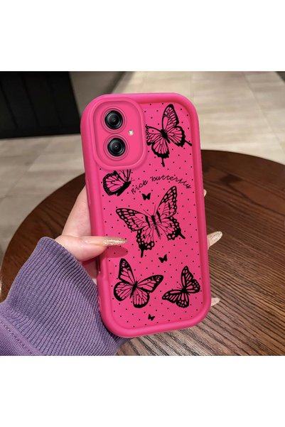 ucuc Samsung Galaxy A04E Compatible Pink Red Silicone Case Shockproof Camera Protection