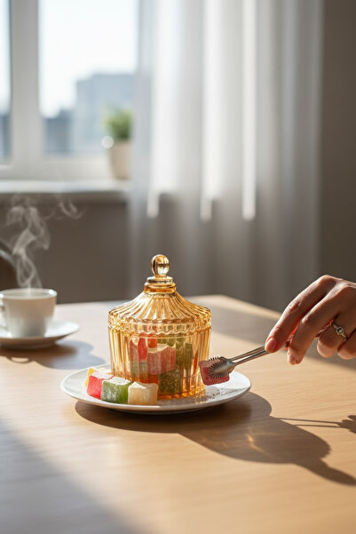 Bereketli Store 90 ML Line Çizgili Cam Lokumluk – Dekoratif Şekerlik & Çerezl...