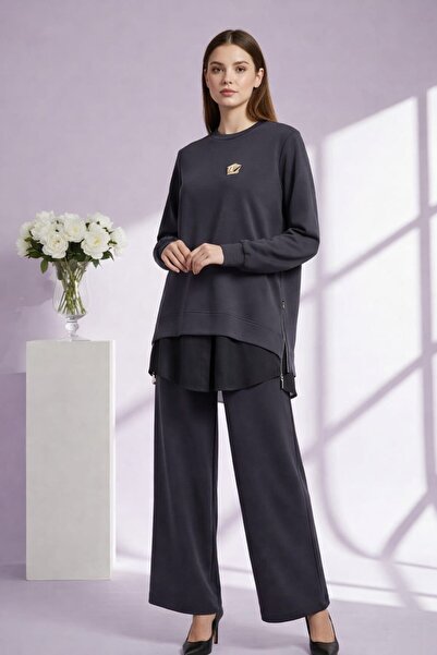 Nurcan Çetin 26471 Σετ παντελονιού τουνίκ με φερμουάρ στα πλαϊνά και λεπτομέρ...