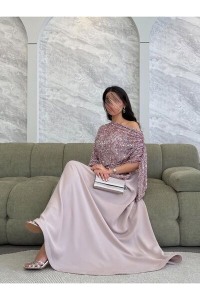 AMAZ فستان سهرة بتصميم الكاب البراق