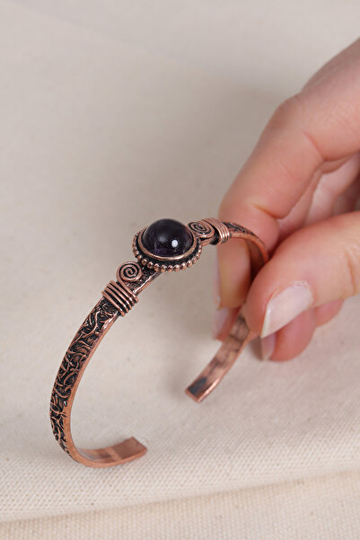 Süspüs Accessories Amethyst Round Stone Copper Bracelet