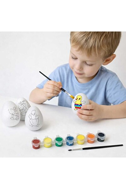 NoNameStore7 Set 4 oua de Paste de pictat + 6 vopsele + pensula, pentru copii