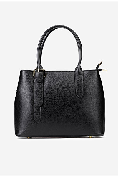 Dasha Black textured Leather women's bag with two compartments