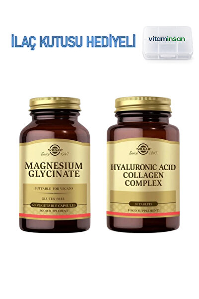 Solgar علبة دواء تحتوي على مغنيسيوم جلايسينات + حمض الهيالورونيك هدية