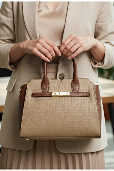 Dasha Taupe and brown women's bag made of textured natural Leather