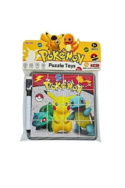 OEM Puzzle Magnetic Pokemon, 16 Cuburi 3x3 cm, Joc Educativ cu Tablă și Marke...