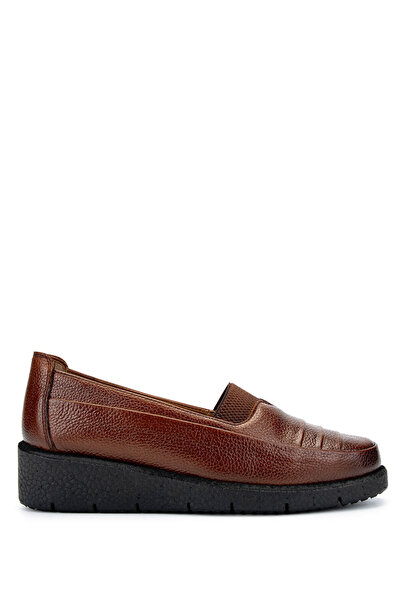 Tamer Tanca Women's Genuine Leather Dark Tan Casual Shoes