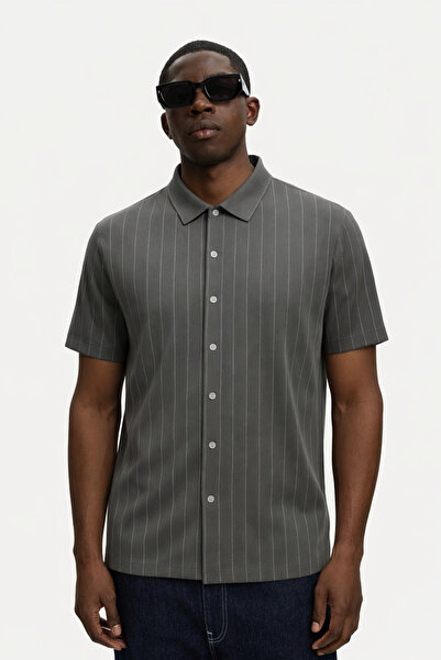 DAMGA JEANS Ανδρικό κοντομάνικο πουκάμισο Ριγέ Smoked Comfortable