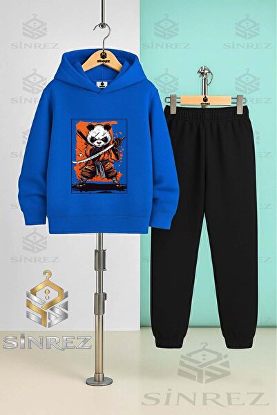 SİNREZ Set de trening cu glugă pentru copii, unisex, PANDA NINJA KILICLI NOTA