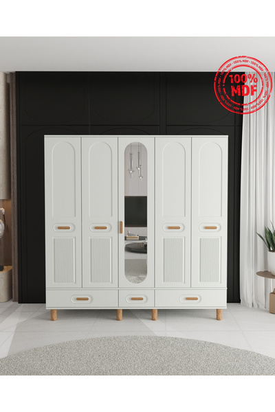 Teen & Bright PERA 5 KAPAKLI ÇEKMECELİ GARDIROP - TAMAMI MDF