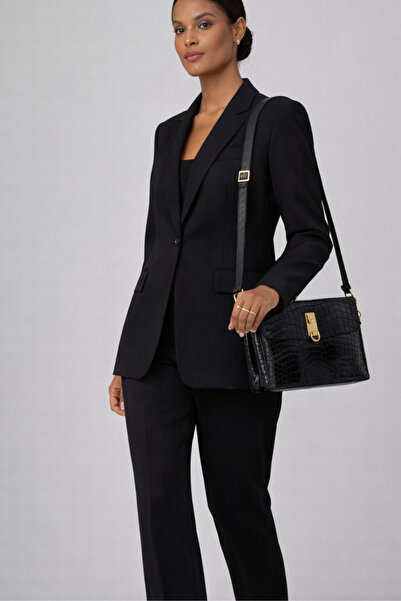 YAKOBAG Alora Black Crocodile Patterned Women's Shoulder Bag & Clutch Bag