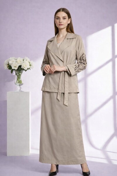 Nurcan Çetin 26428 Σετ με φούστα και μανίκια με επεξεργασία λέιζερ