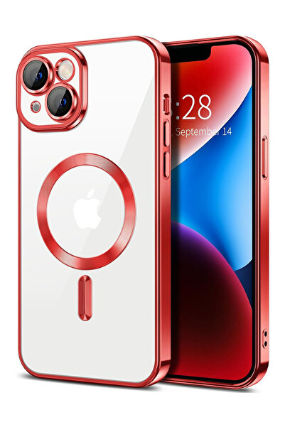 OEM Луксозен магнитен калъф, защита за камерата, за iPhone 13, червен