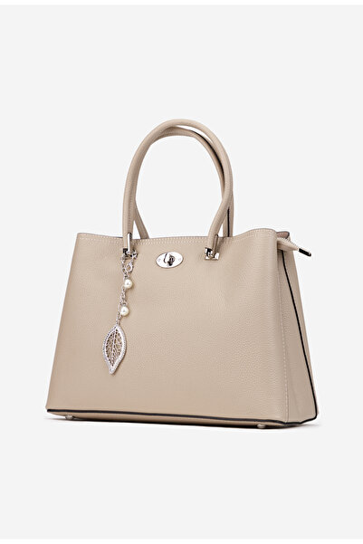 Dasha Beige women's bag made of textured Leather with ornament