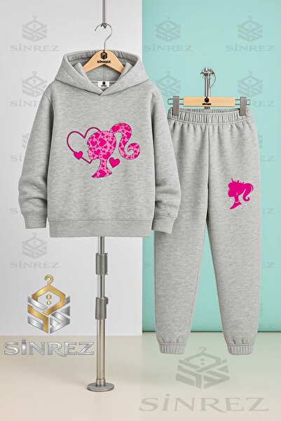 SİNREZ Set de trening cu glugă pentru copii, unisex, BRBIA HEAD HEART PATTERN