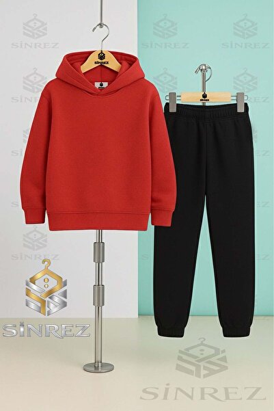SİNREZ Children's Unisex Winter Simple Hooded Tracksuit Set