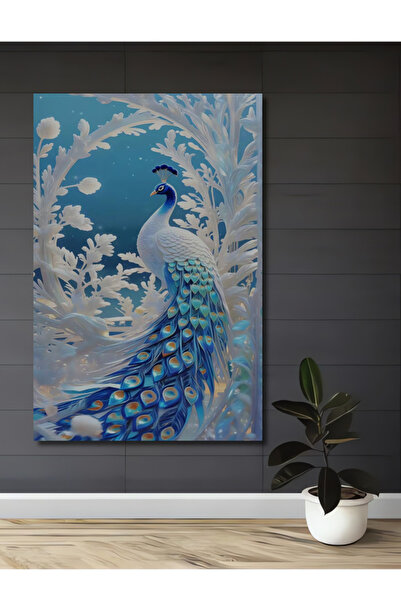 Teona Ahşap Büyülü Beyaz Tavus Kuşu Sulu Boya Görünümlü Ahşap Dekoratif Tablo...