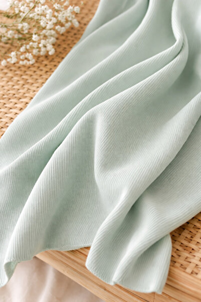 iki iplik Vodeno zelena Rebrasta tkanina – Elastično Rebrasto Ribana Pamučni ...