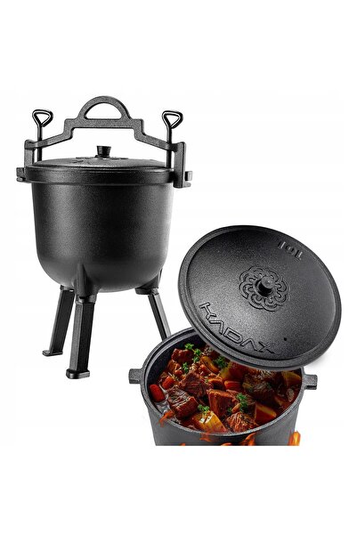 KADAX Cast Iron Hunting Cauldron 10L Campfire Pot Grill Roast Standing