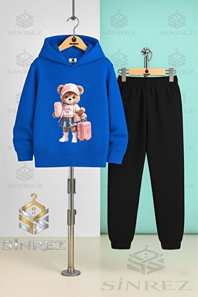 SİNREZ Children's Unisex Bear Suit with Luggage Bag Girls' Hooded Tracksuit Set