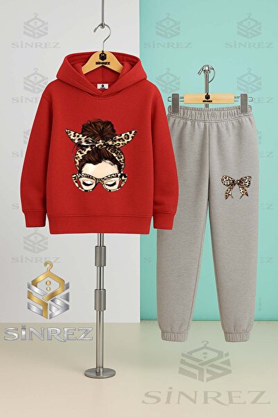 SİNREZ Set de trening cu glugă pentru copii, unisex, cu imprimeu leopard și p...