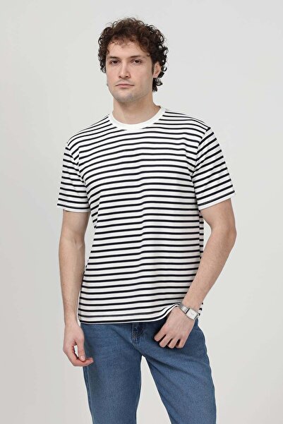 JB John Borners Men's Crew Neck Modal Fabric Striped T-Shirt Navy Blue - 26Y ...
