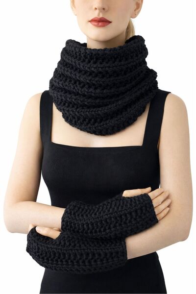 Uretti - Emine 9106 7321 Hand Knitted Women's Neck Warmer and Fingerless Glov...