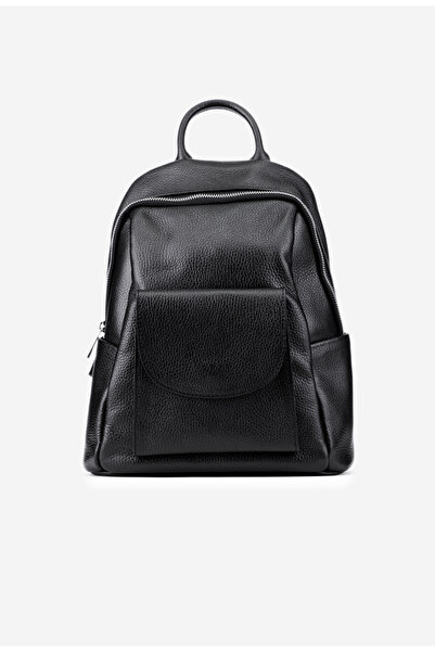 Dasha Women's black textured Leather Backpack with Functional Pocket