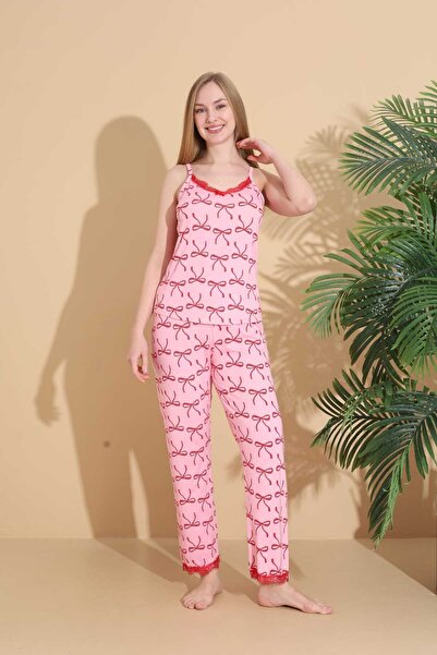 CALİA Ženska ružičasta jednodijelna pidžama sa trakama od konopa Ö Pleteno le...